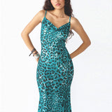 Leopard Print Spaghetti Strap Maxi Dress