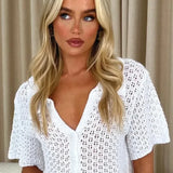 Knit Hollow Out Top and Long Skirt Suit