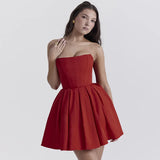 Elegant Strapless Corset A Line Solid Mini Dress