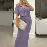 Knit Hollow Out Top and Long Skirt Suit