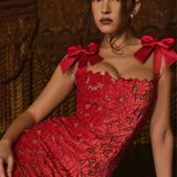 Bows Lace Bodycon Maxi Dress