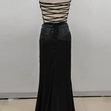 Strapless Gold Top & High-Slit Skirt Set