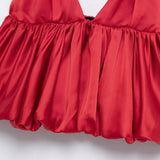 Red Solid Satin Puff Short Camisole Top