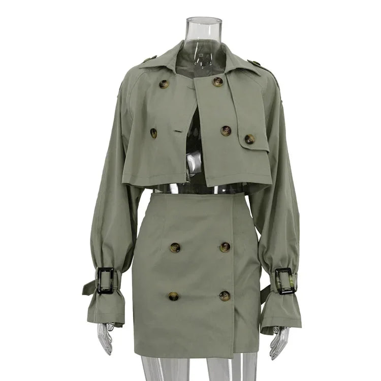Short Jacket Button Splice Mini Skirt Suit