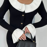 Patchwork Contrast Ribbed Midi Dress