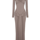 Long Sleeve Pleated Draped Maxi Dress