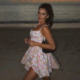 Flower Printed Open Back A-line Corset Mini Dress