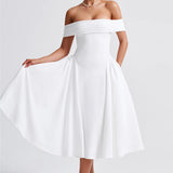 Off-Shoulder Flare Midi Dress