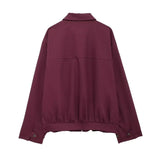 Zipper Lapel Burgundy Color Jacket and Skirt Suit