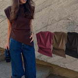Asymmetric Pleated Trim Short Sleeve Top