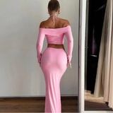 Off Shoulder Crop Top, Bodycon Maxi Skirt Set