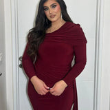 Skew Collar Long Sleeve Maxi Dress
