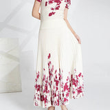 Printed Top and Pleated Long Skirt Suit