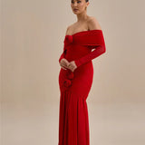 Off-shoulder Strapless Rose Long Sleeve Dress