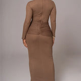 Long Sleeve Drape Turtleneck Maxi Dress