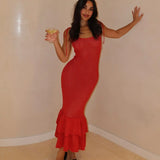 Crochet Maxi Dress with Ruffle Trim