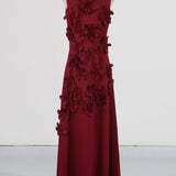 3D Flower Appliqué Mock Neck Midi Dress