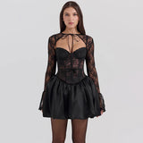 Black Lace Long Sleeve Flare Mini Dress