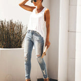 Women's Jeans Blue Hight Waist Streetwear Ripped Casual Fashion Denim Pencil Pants