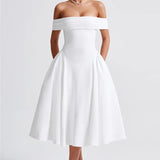 Off-Shoulder Flare Midi Dress
