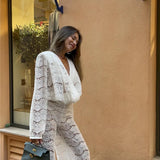 White Lace Two-Piece Loose Trouser Set