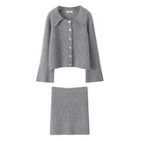 Lapel Cardigan Elastic Waist Mini Skirt Suits