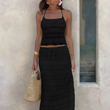 Chiffon Skirt Suit Spaghetti Strap Top and Long Skirt