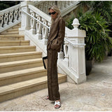 Long Sleeved Silk Geometric Shirt High Waist Pant Set