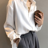 Women Chiffon Blouse Summer Thin Satin Silk Button Up Blouse Office Shirt