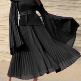 Flare Sleeves Top Elastic Waist Long Skirt Suit