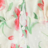 Large Flowers Elastic Buttons Midi Dress