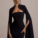 Cape Long Sleeve Square Collar Midi Dress