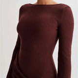 Floral Draped Open Back Knit Long Sleeve Mini Dress