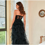 Lace Mesh Off Shoulder High Waist Evening Dress