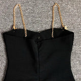 Black Metal Cross Brooch Design Strap Bandage Slit Midi Dress