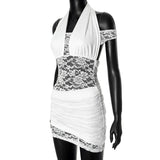 Halter Off the shoulder White Lace Mini Dress