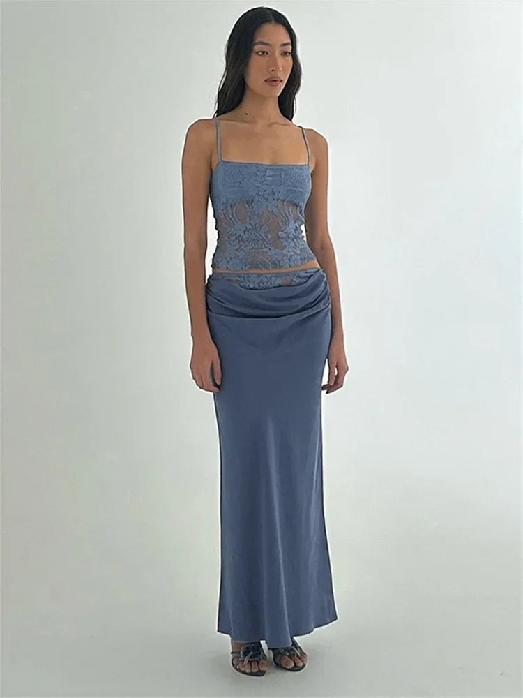 Women's Printed Spaghetti Strap Maxi Skirt Set