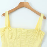 Yellow Slit Midi Dress and Cross Lacing up Top Set