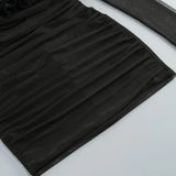 Black Mesh Full Sleeve Ruffles Mini Dress