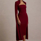 Cape Long Sleeve Square Collar Midi Dress