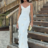 Halter Neck Flower Patchwork Lace-up Maxi Dress