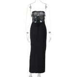 Black Tube Flower Print Back Tie Up Maxi Dress