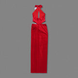Red Velvet Maxi  3D Flower Evening Gown