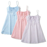 Spaghetti Strap Tie Up Plaid Pink Midi Dress