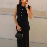 Knitted Solid Slit Vest and Long Skirt Suit