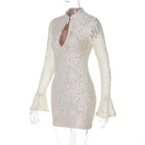 Lace Printed Hollow Out Long Sleeve Dress
