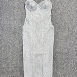 Spaghetti Strap Sleeveless Silver Midi Dress