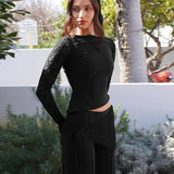 Patchwork Lace Long Sleeve Pant Suit