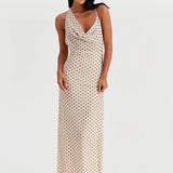 Polka Dot Backless Spaghetti Strap Party Maxi Dress