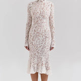 Lace White Long Sleeve Turtleneck Dress